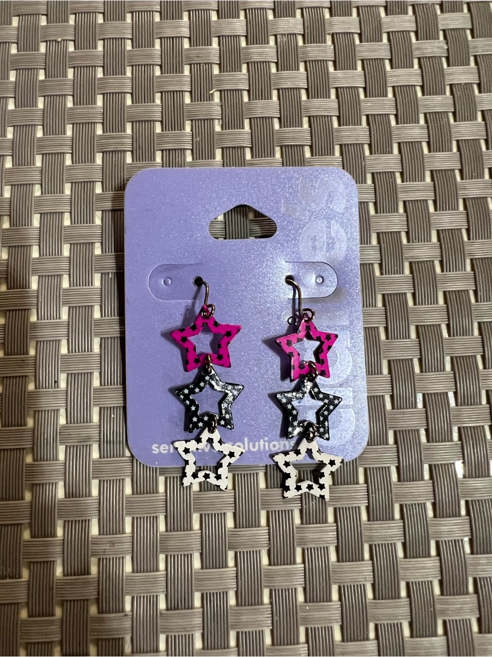 Pink, Black & White Star Dangle Earrings